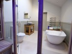 Take a Sauna, then have a long soak in the large contemporary bath, simply delightful Take a Sauna, then have a long soak in the large contemporary bath, simply delightful